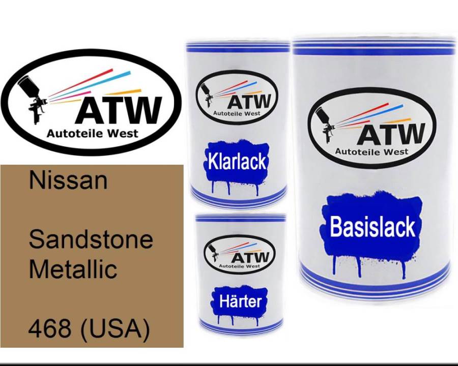 Nissan, Sandstone Metallic, 468 (USA): 500ml Lackdose + 500ml Klarlack + 250ml Härter - Set, von ATW Autoteile West.